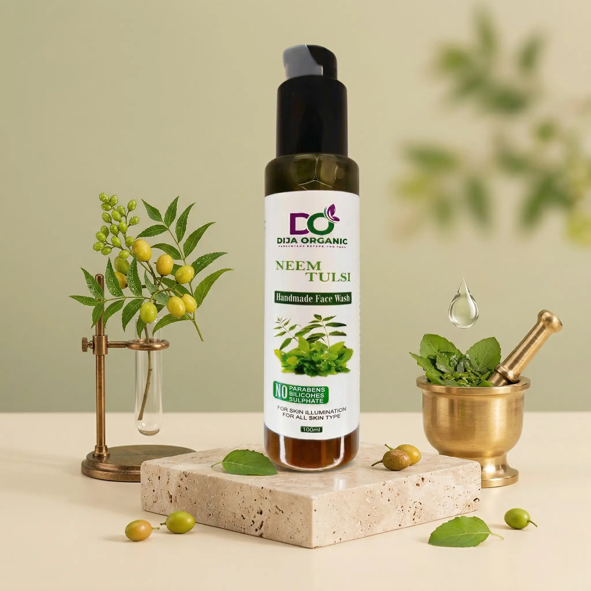 Neem & Tulsi Face Wash – Natural Anti-Acne & Oil Control Cleanser for Clear, Glowing Skin (100ml)- Dija Organic
