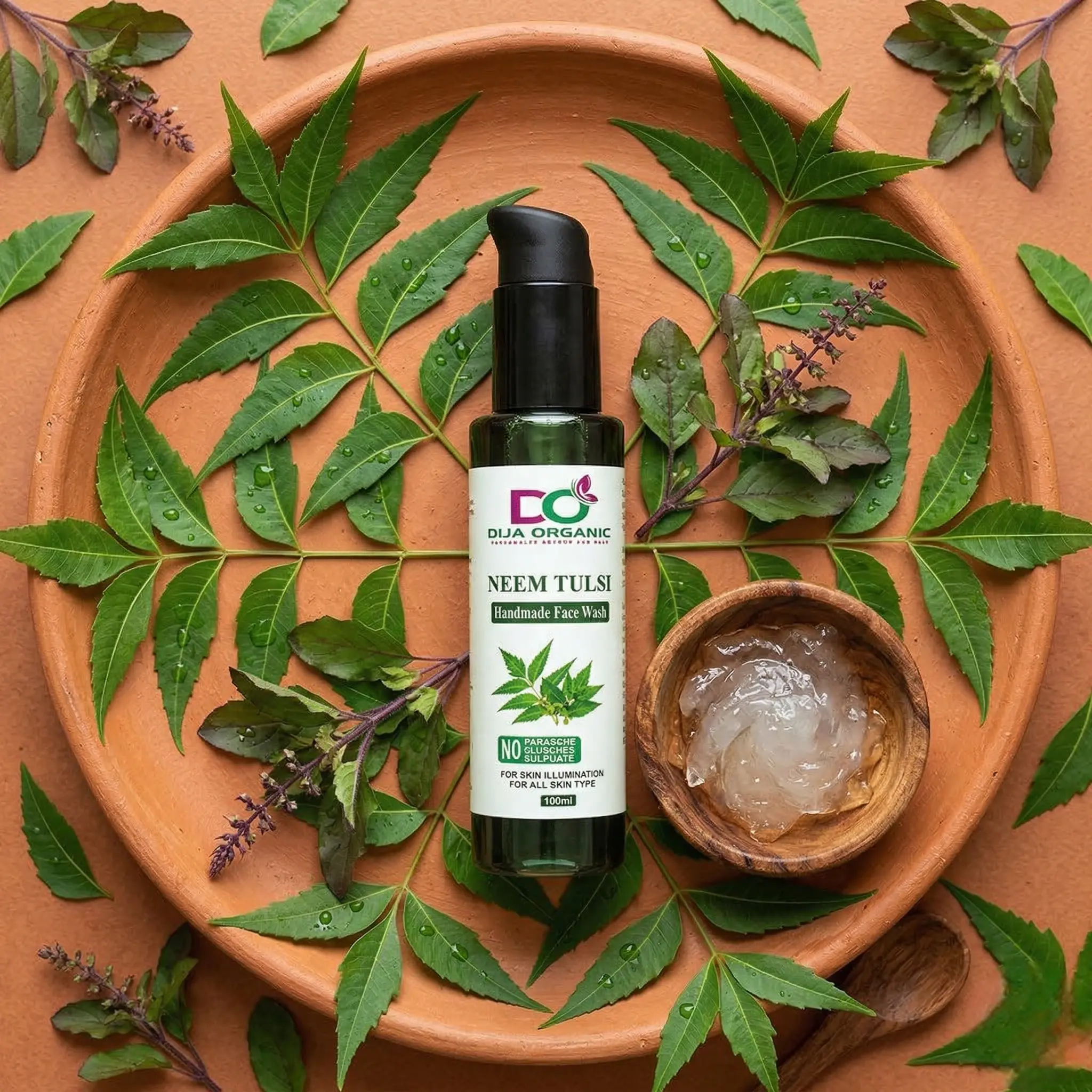 Neem & Tulsi Face Wash – Natural Anti-Acne & Oil Control Cleanser for Clear, Glowing Skin (100ml)- Dija Organic