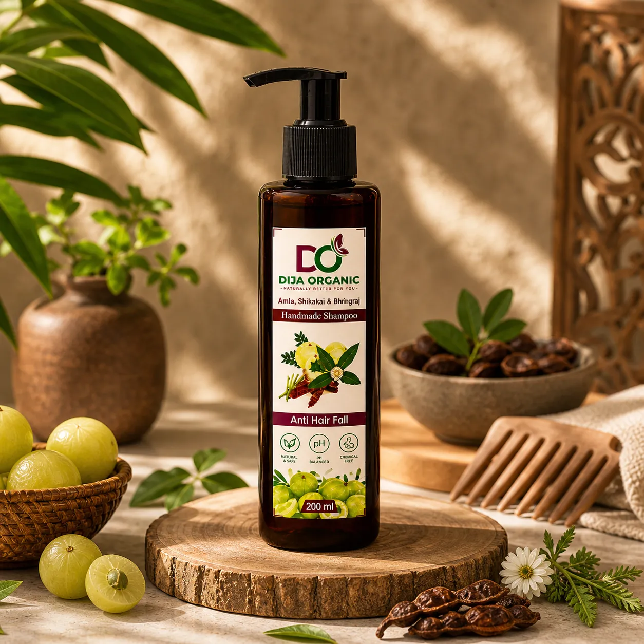 Amla Shikakai Bhringraj Shampoo | Root-Strengthening & Anti-Hair Fall Therapy | DIJA Organic