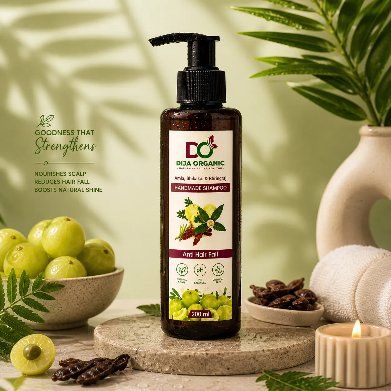 Amla Shikakai Bhringraj Shampoo | Root-Strengthening & Anti-Hair Fall Therapy | DIJA Organic
