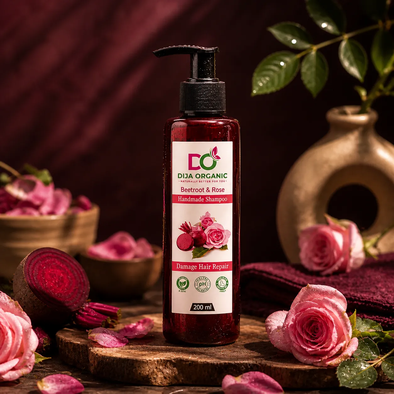 Beetroot & Rose Shampoo | Lustrous Shine & Deep Hydration Formula | DIJA Organic