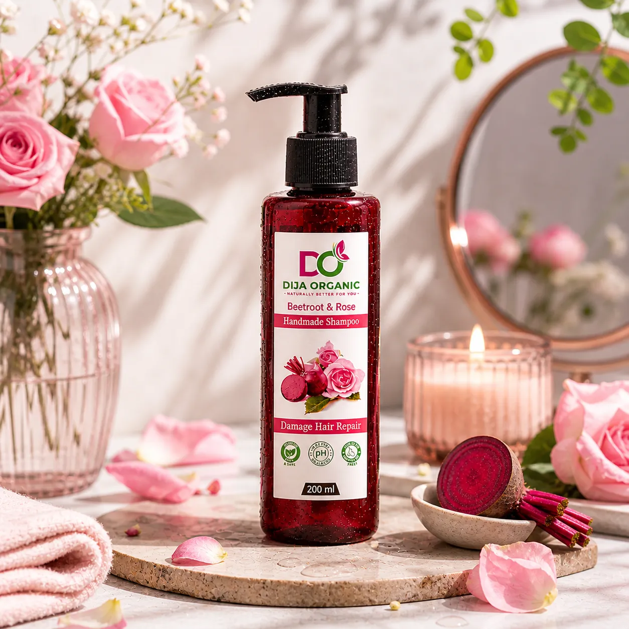 Beetroot & Rose Shampoo | Lustrous Shine & Deep Hydration Formula | DIJA Organic
