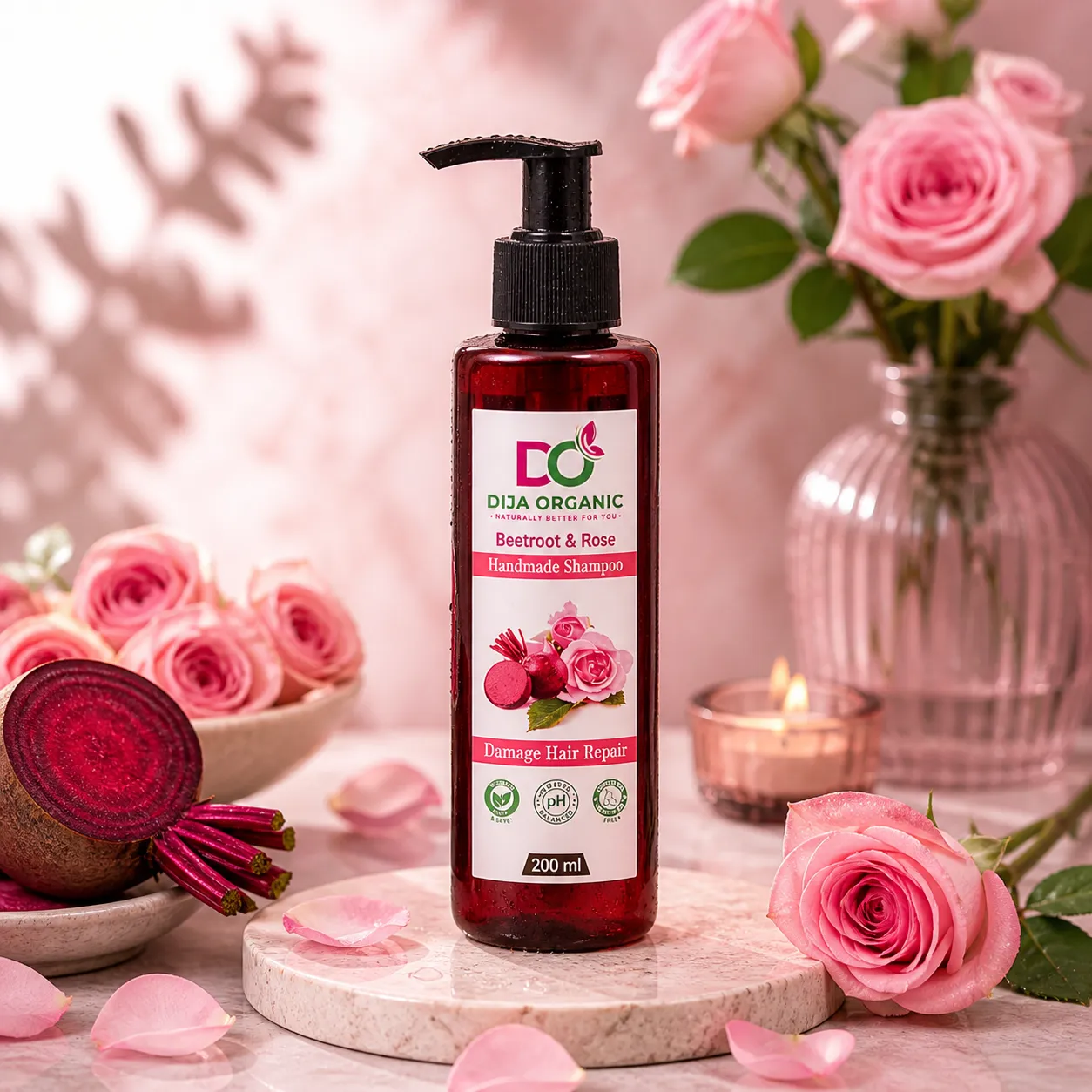Beetroot & Rose Shampoo | Lustrous Shine & Deep Hydration Formula | DIJA Organic