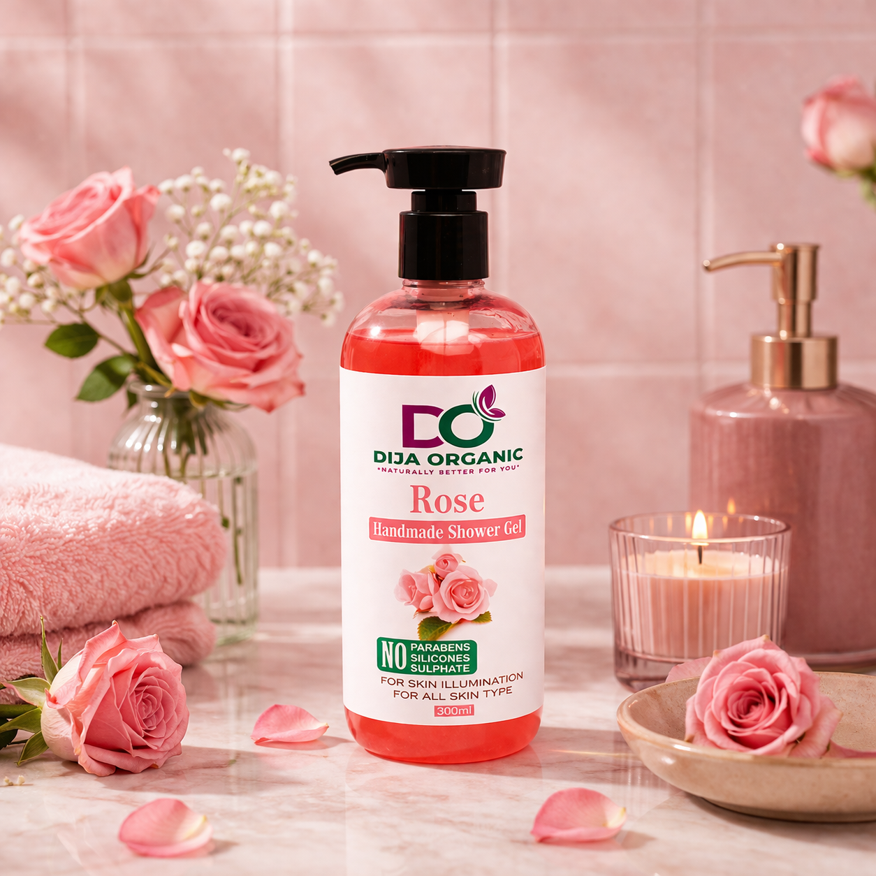 Rose Petal Infusion Shower Gel | Intense Hydration & Radiance Body Wash | DIJA Organic