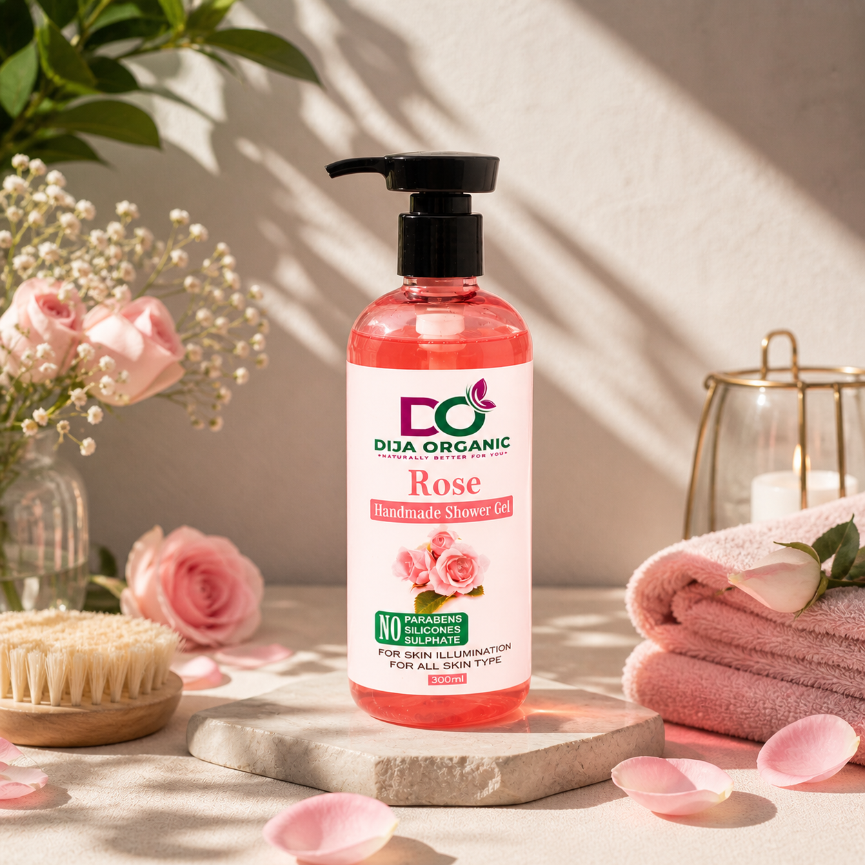 Rose Petal Infusion Shower Gel | Intense Hydration & Radiance Body Wash | DIJA Organic