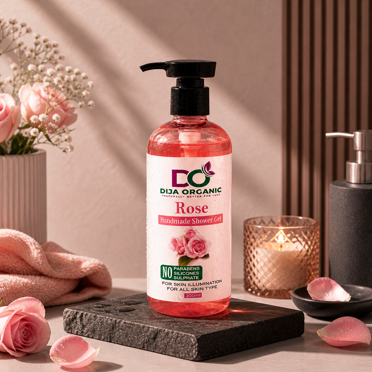 Rose Petal Infusion Shower Gel | Intense Hydration & Radiance Body Wash | DIJA Organic