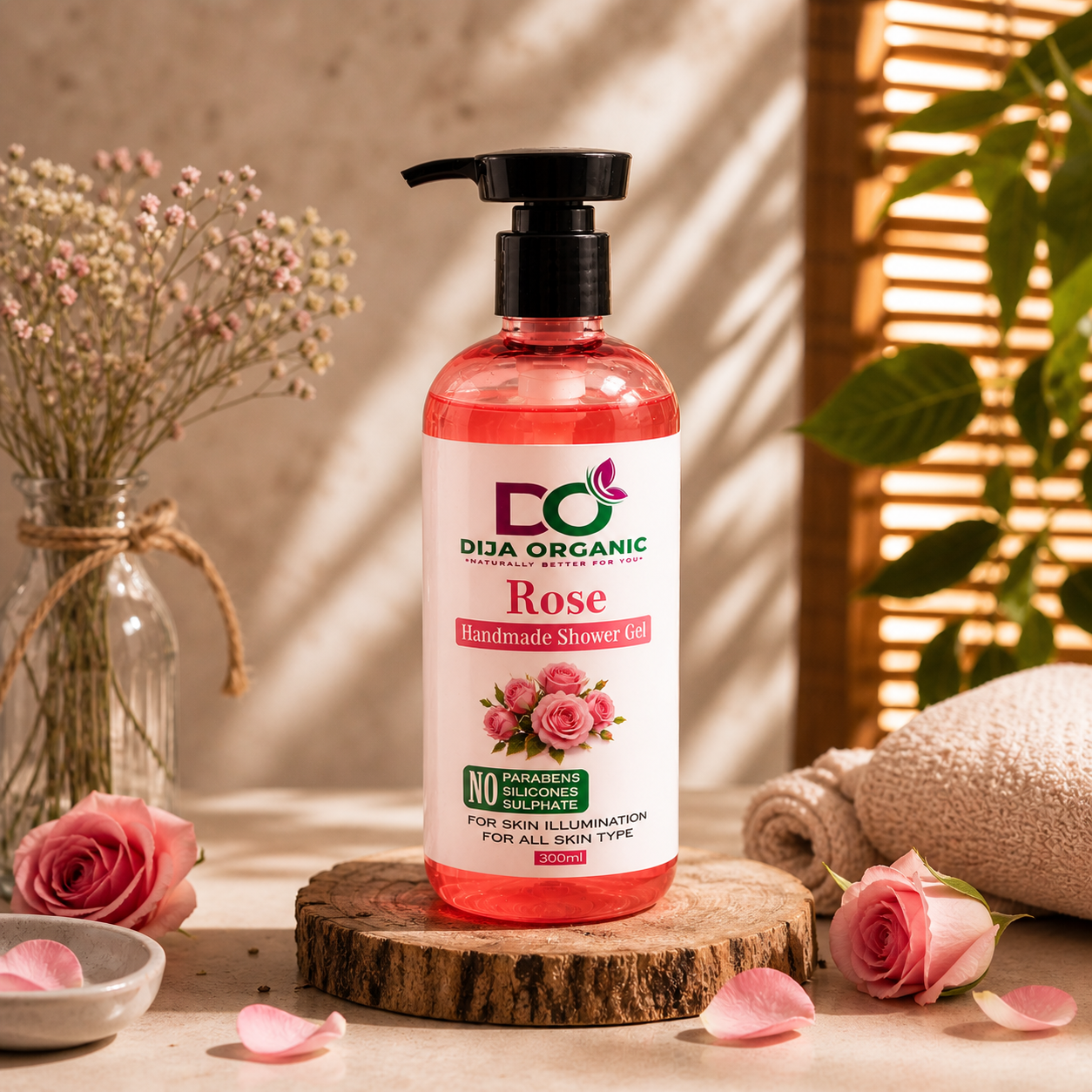 Rose Petal Infusion Shower Gel | Intense Hydration & Radiance Body Wash | DIJA Organic
