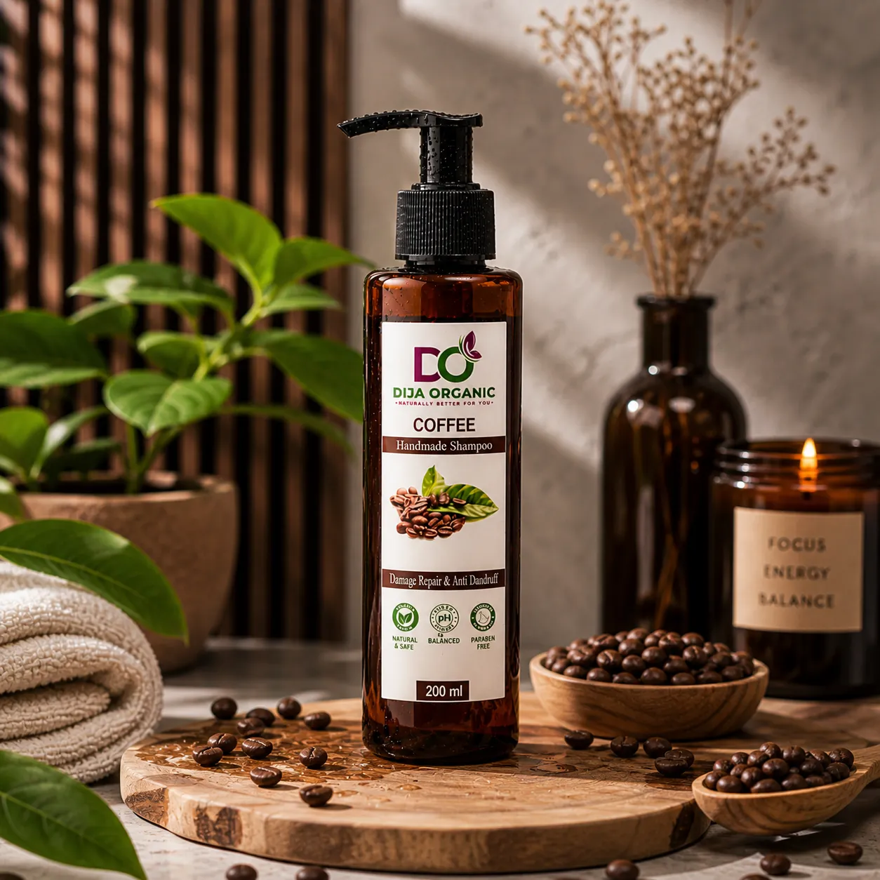 Coffee Energizing Shampoo | Caffeine Scalp Stimulant & Volumizing Therapy | DIJA Organic