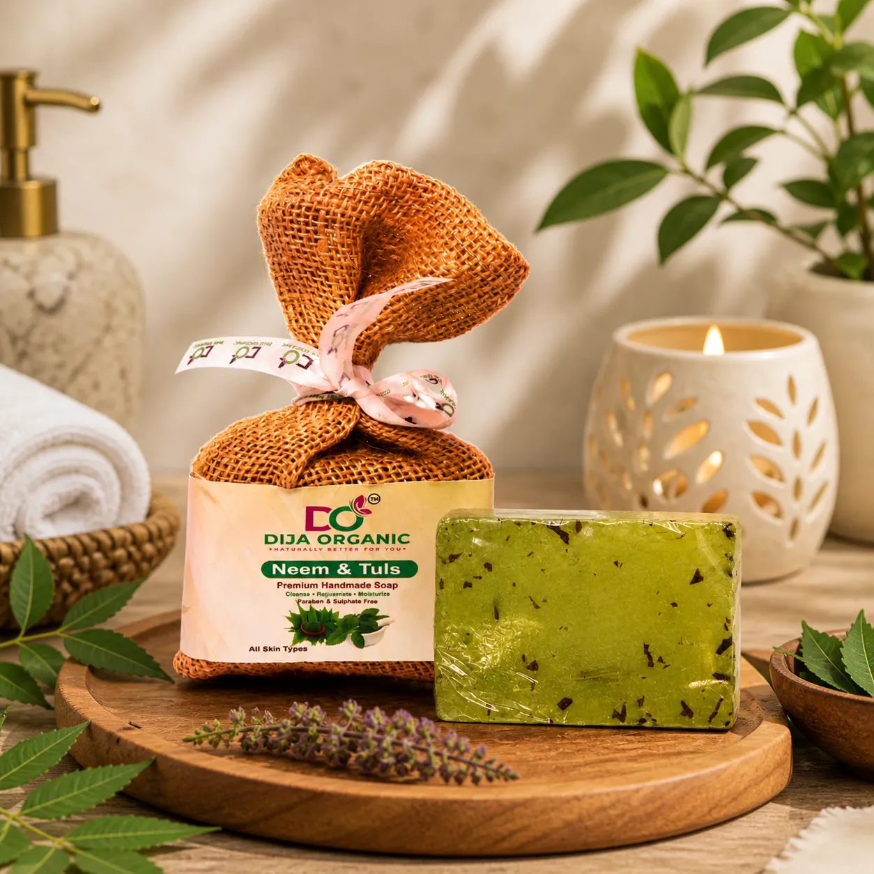 Neem & Tulsi Soap | Antibacterial Shield & Clear Skin Treatment | DIJA Organic