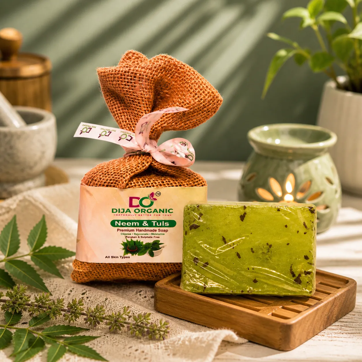Neem & Tulsi Soap | Antibacterial Shield & Clear Skin Treatment | DIJA Organic