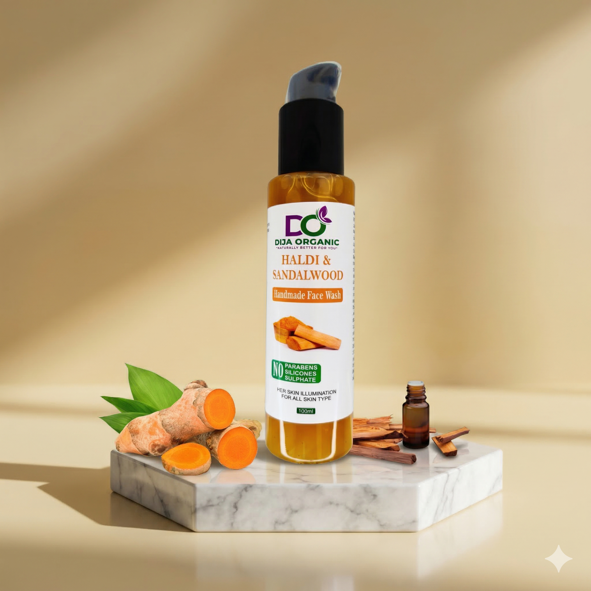 Haldi Chandan Face Wash | Skin Brightening & Golden Glow Therapy | DIJA Organic